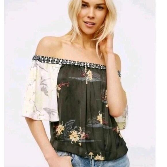 Free People “rockin rochelle” Size S crop Top blouse Of The Shoulders NEW - Picture 8 of 9